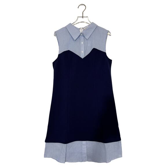 English Factory Navy & White Oxford Pinstripe Mini Dress Sz Small - Picture 2 of 8